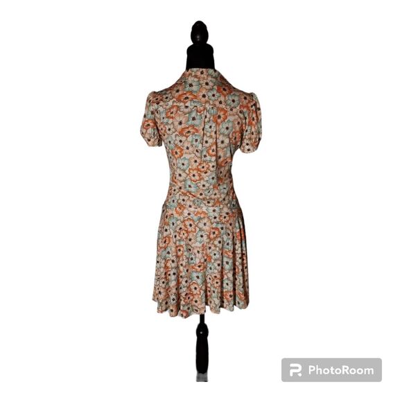 Vintage Candie's Y2K Multicolored Ruched Floral Short Sleeve Mini Dress Size L - Picture 4 of 8